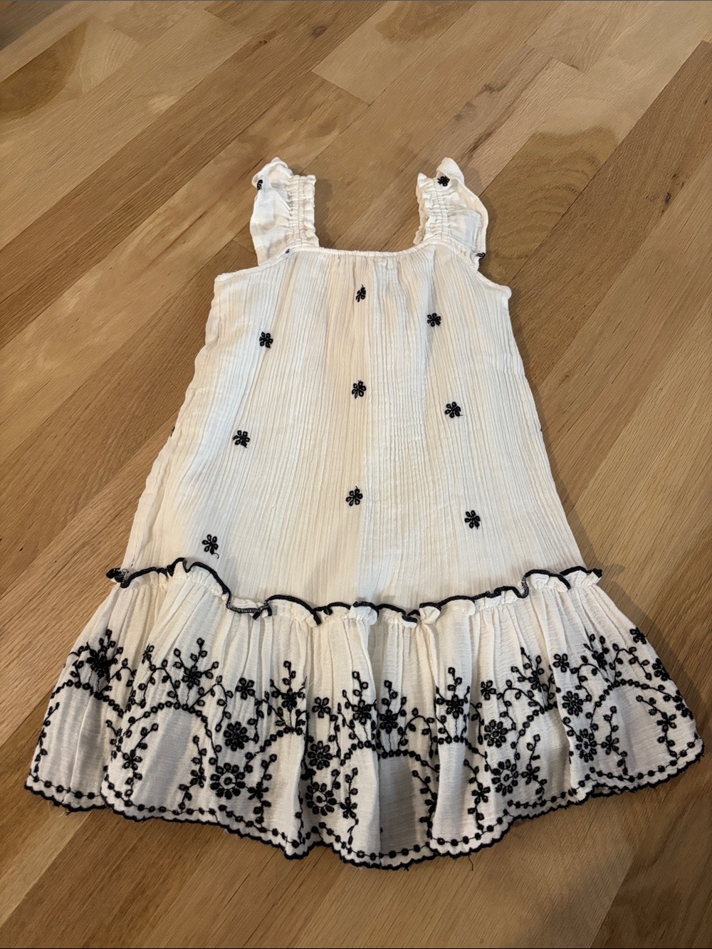 Zara Cream Dress with Black Floral Embroidery size 4-5